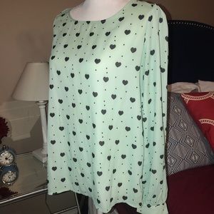 Forever 21 Mint Green and black heart shirt